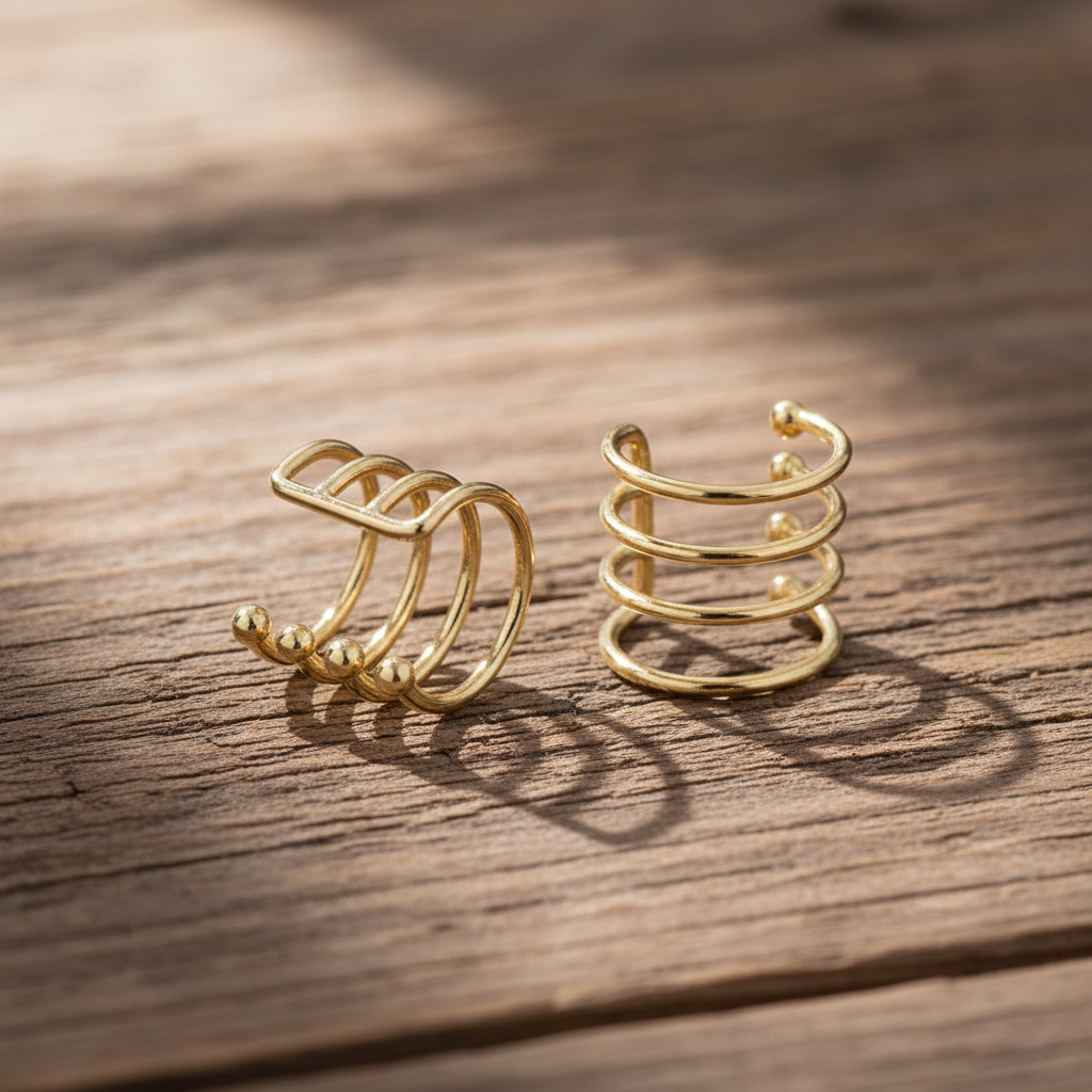 Four Row Adjustable Ear Cuffs 14K Gold Plated 925 Sterling Silver 9.5mm