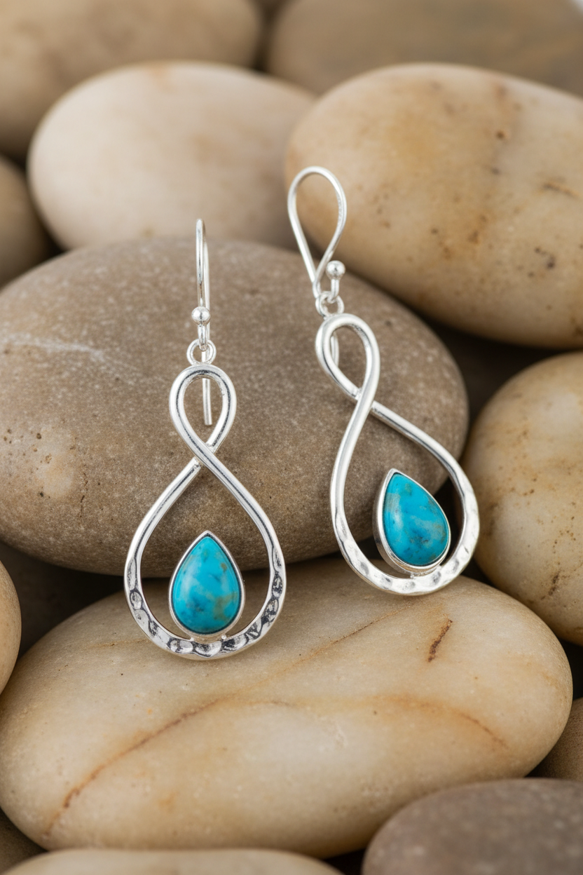 Infinity Symbol Turquoise Drop Earrings 925 Sterling Silver French Wire 43mm