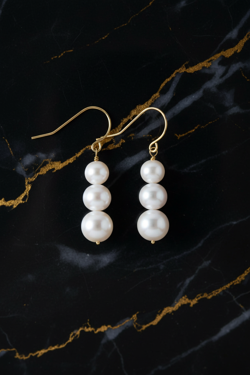 Triple Graduated Cultured Pearl Drop Earrings 14K Gold French Wire 30mm