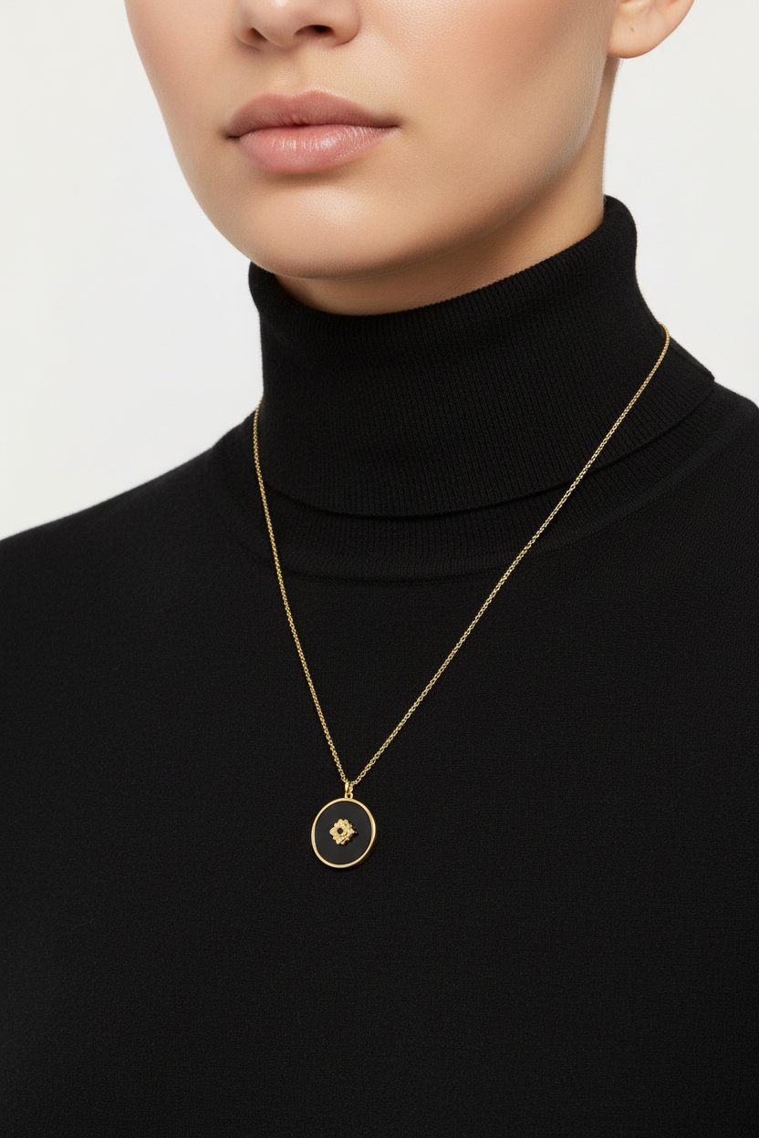 Sterling Silver Reversible Day to Night Necklace, 14K Gold Plated, Black Onyx and Mother of Pearl with CZ, 20 Inch Chain