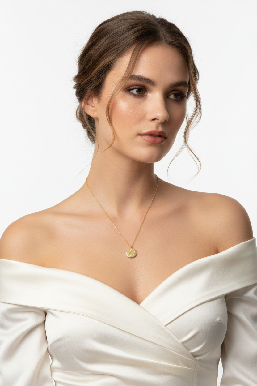 Libra Zodiac Necklace - 14K Gold Plated Sterling Silver Constellation Pendant