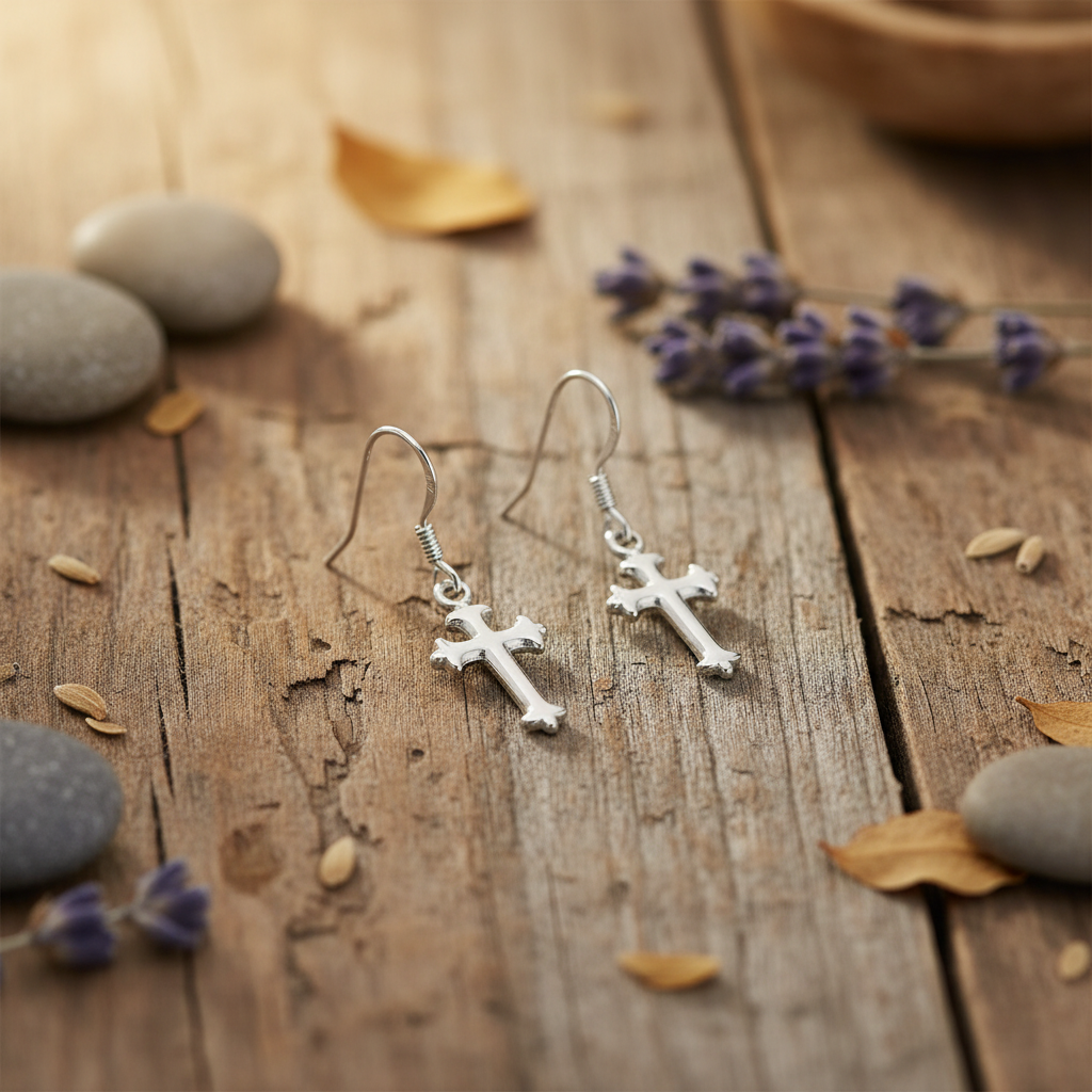 Classic Faith | Sterling Silver Ornate Polished Cross Dangle Earrings