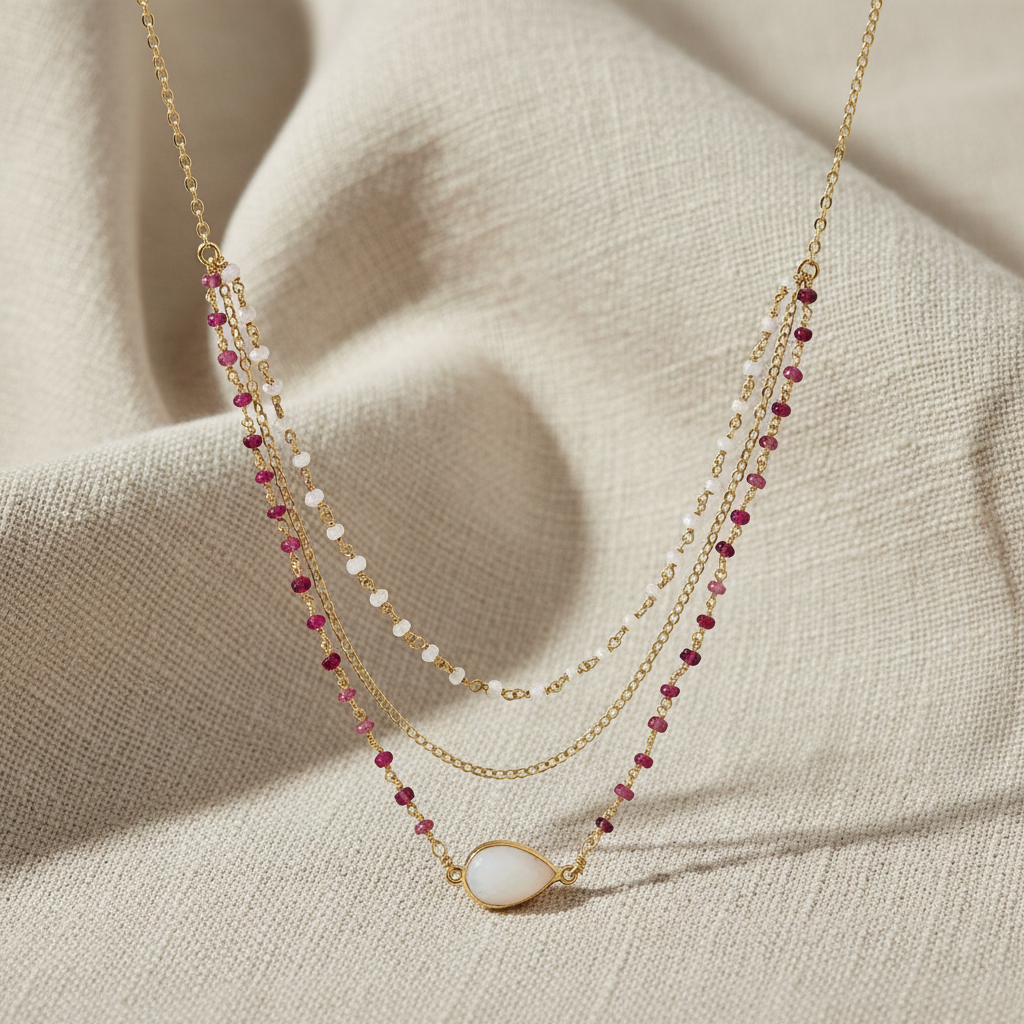 16" + 2" Gold Filled Rainbow Moonstone and Tourmaline Necklace