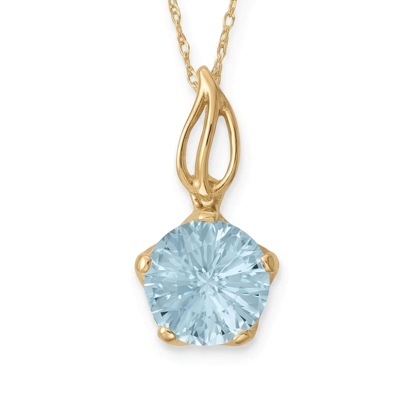 Blue Topaz Necklace - 14K Yellow Gold Starburst Cut Pendant