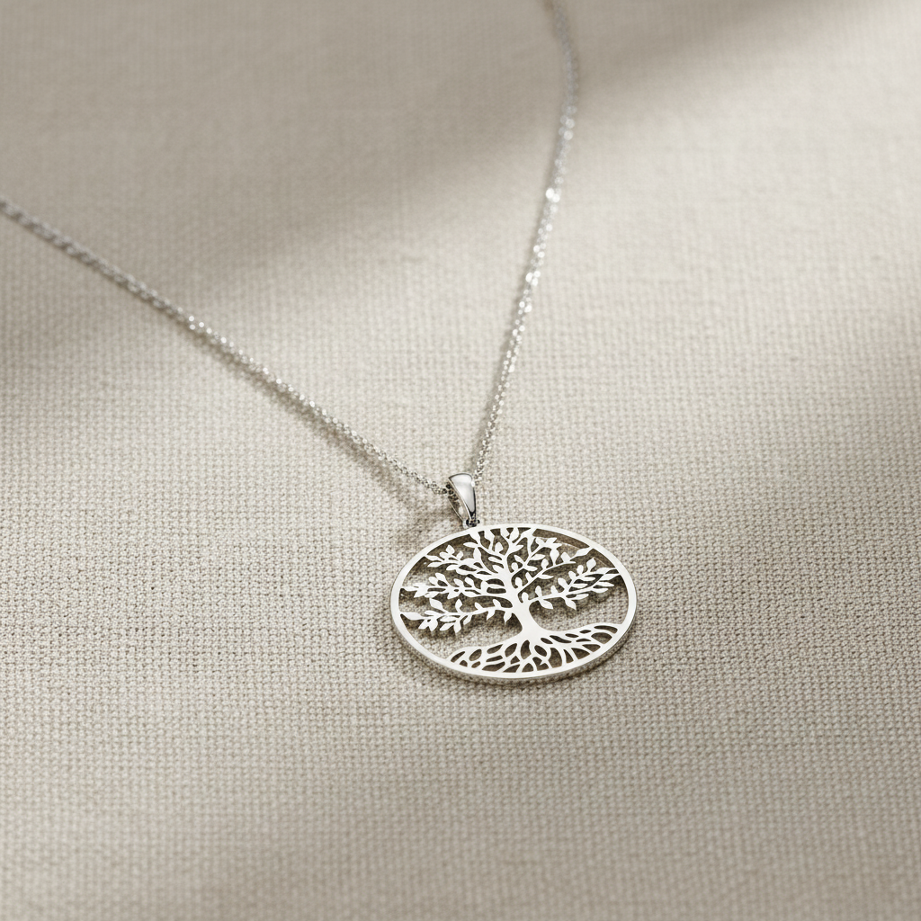 Tree of Life Necklace Rhodium 925 Sterling Silver 35mm Made in Italy 16+2