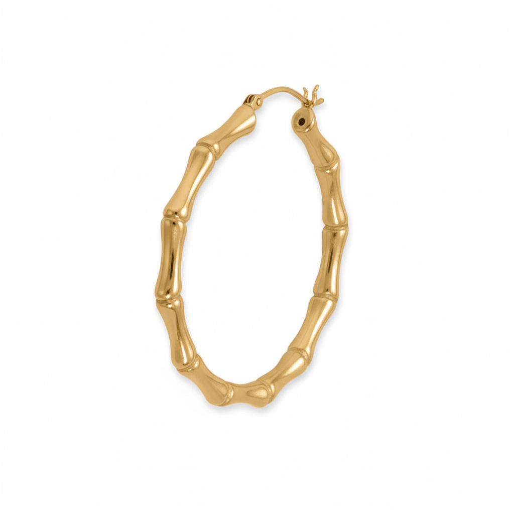 Bamboo Hoop Earrings 14K Gold Plated 925 Sterling Silver 44mm 3.7mm Wide
