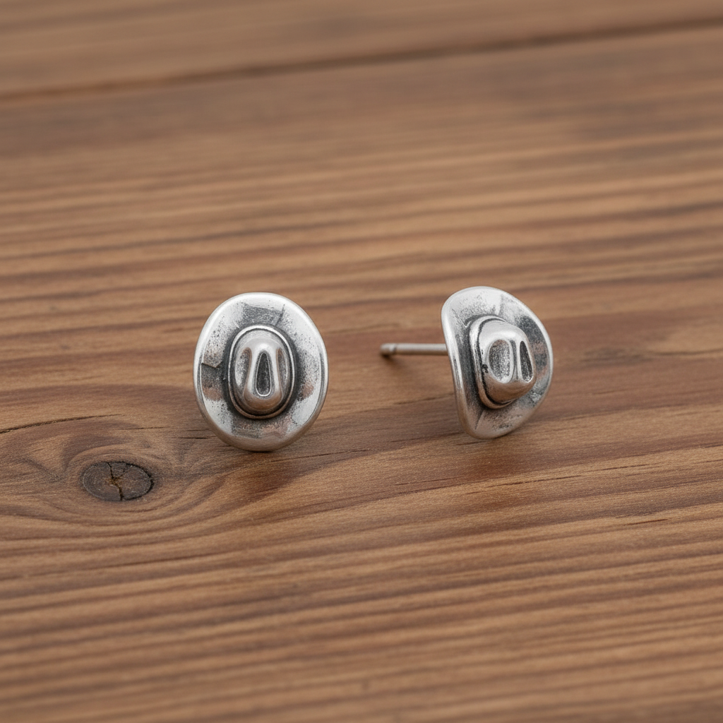 Howdy Partner | Oxidized Sterling Silver Cowgirl Hat Stud Earrings