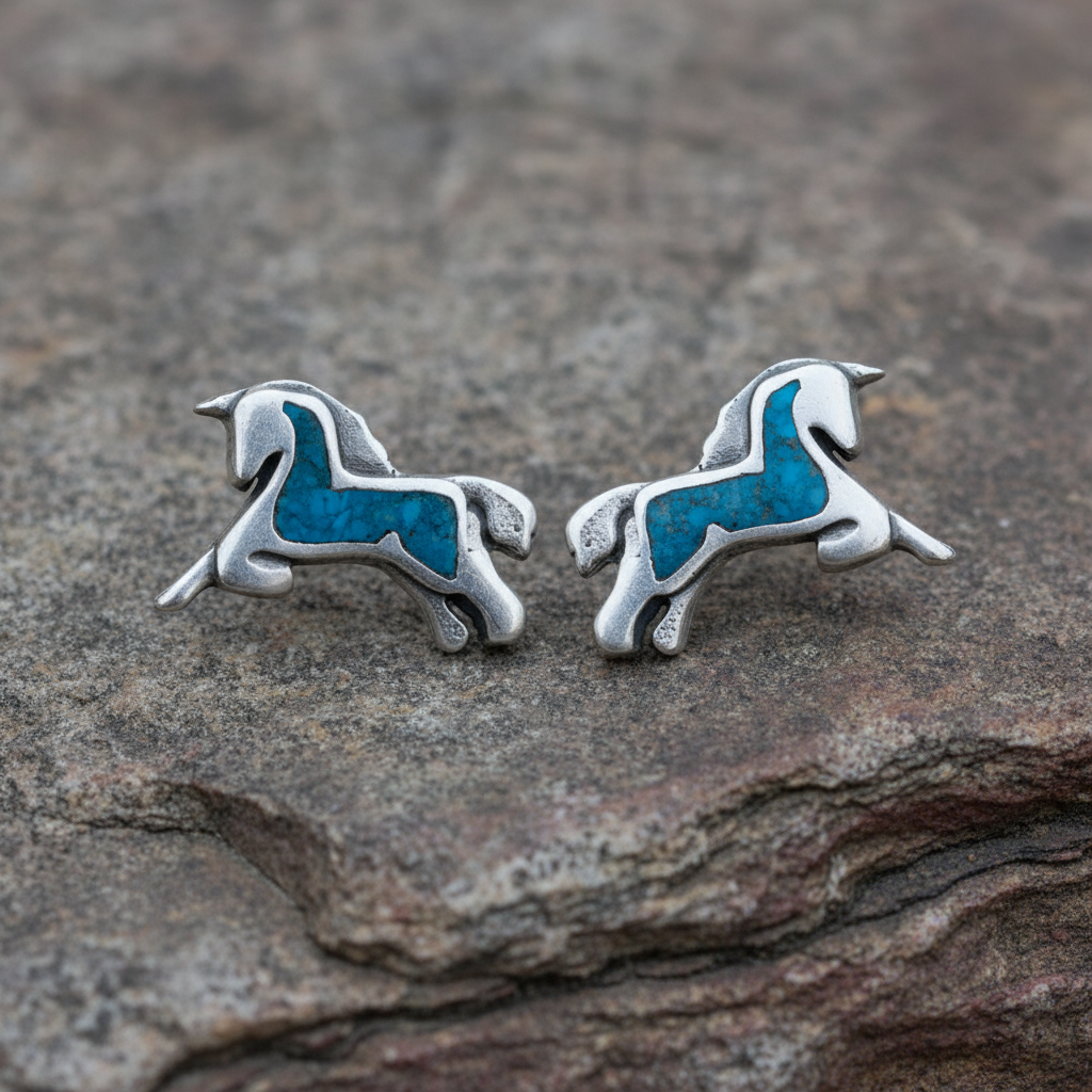 Magic & Wonder | Oxidized Silver Turquoise Prancing Unicorn Stud Earrings