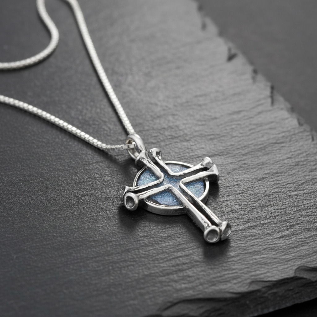 Roman Glass Cross Necklace - Sterling Silver Large Ancient Glass Pendant