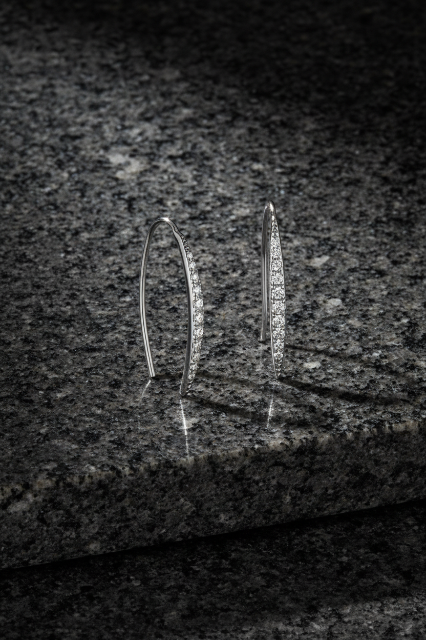 Luminous Arc Earrings - Rhodium Plated Sterling Silver with Graduated CZ