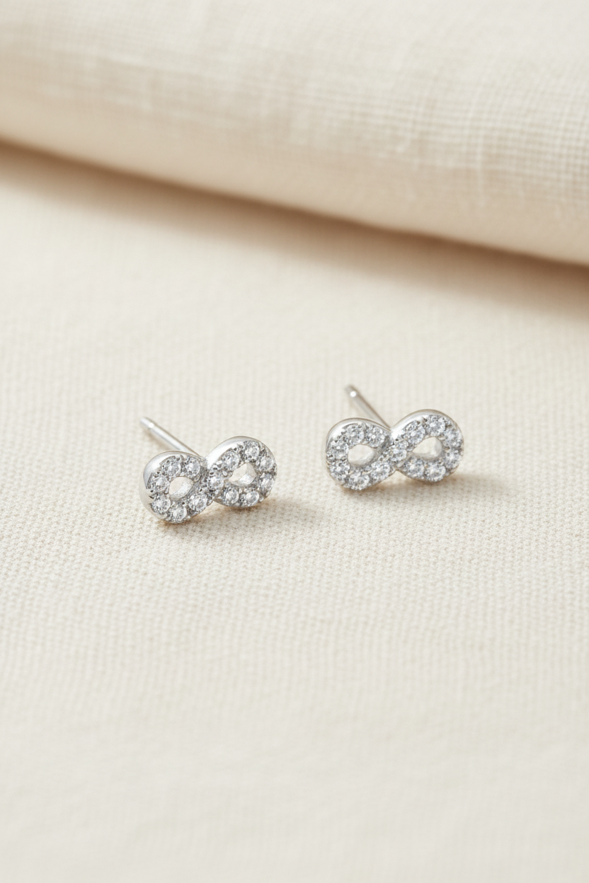Endless Sparkle Studs - Rhodium Plated CZ Infinity Earrings