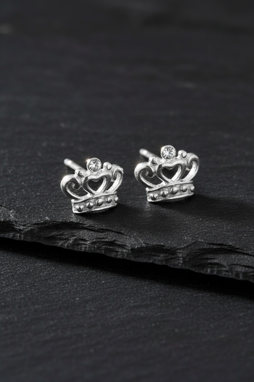 Royal Sparkle Studs - Sterling Silver Crystal Crown Earrings