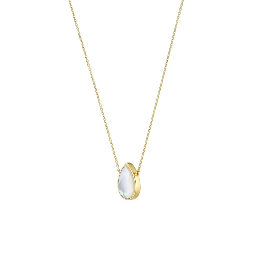 Rainbow Moonstone Necklace - 14K Gold Plated Sterling Silver Pear Pendant