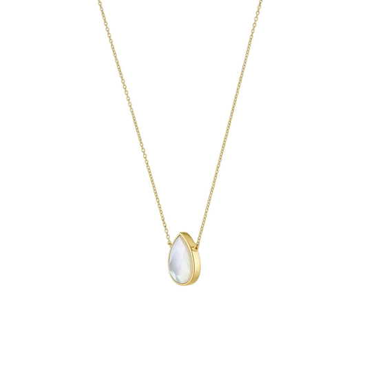 Rainbow Moonstone Necklace - 14K Gold Plated Sterling Silver Pear Pendant