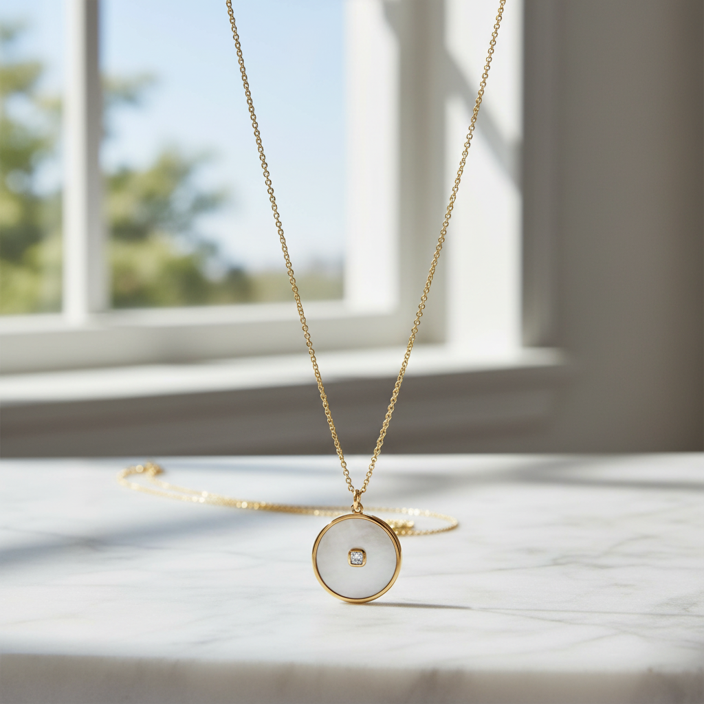 Sterling Silver Reversible Day to Night Necklace, 14K Gold Plated, Black Onyx and Mother of Pearl with CZ, 20 Inch Chain