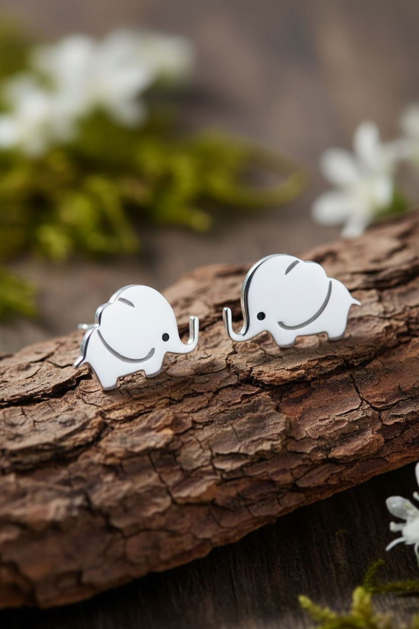 Gentle Giant Elephant Studs - Sterling Silver Enamel Elephant Earrings