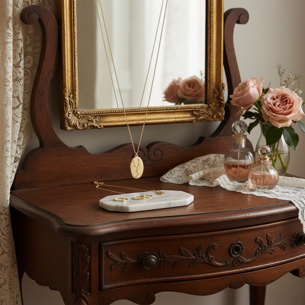 Taurus Zodiac Constellation Oval Coin Necklace, 16 Inch Chain with 2 Inch Extender