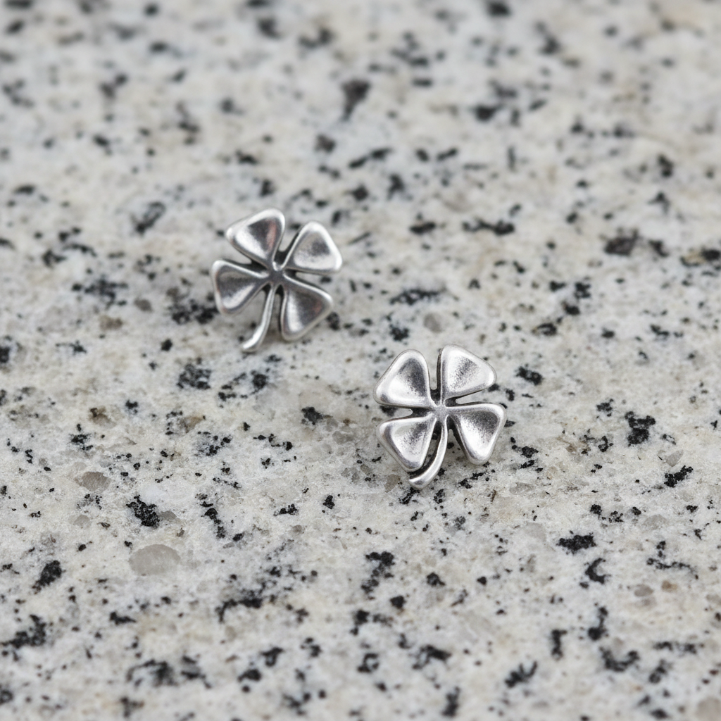 Lucky Charm | Oxidized Sterling Silver Four Leaf Clover Stud Earrings