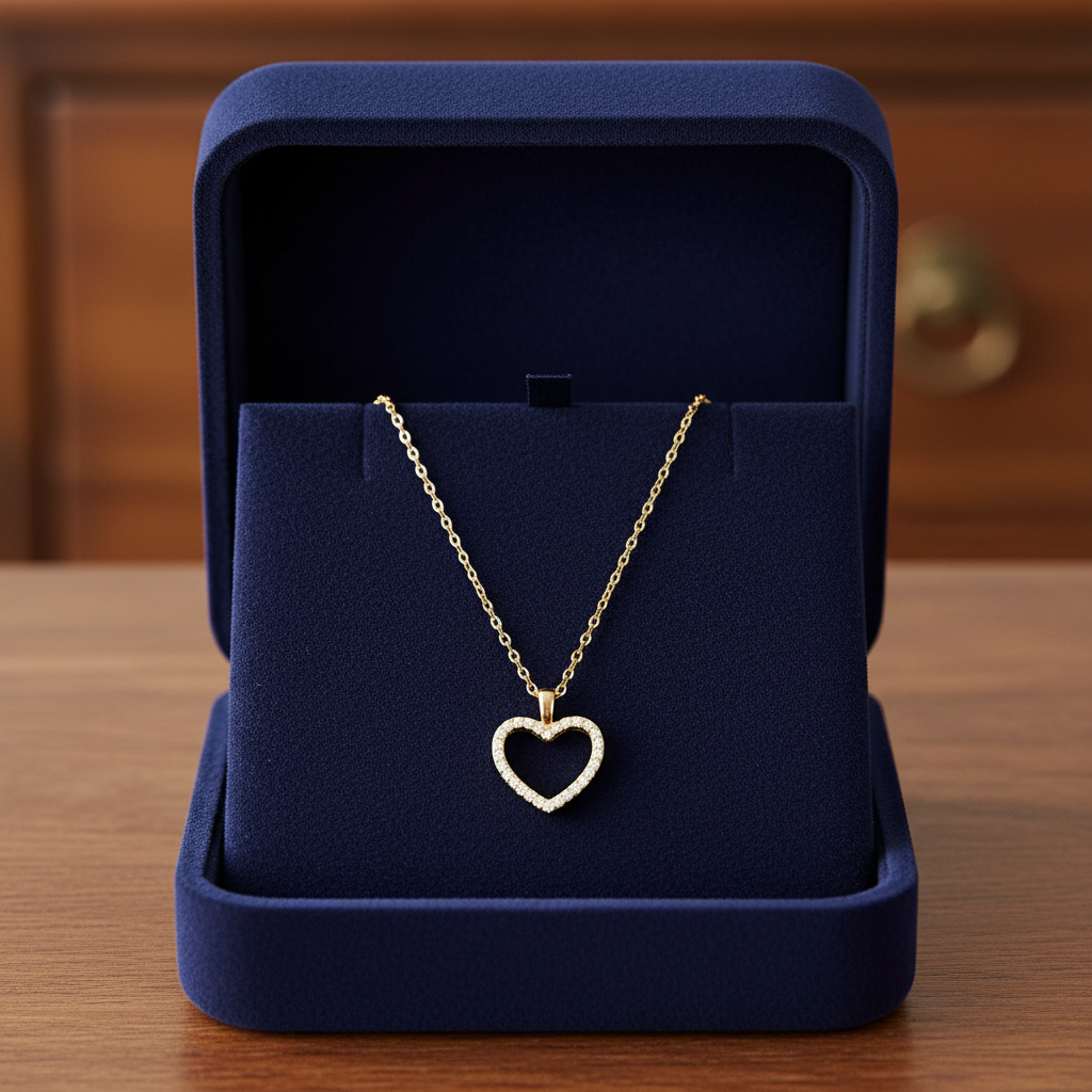 14 Karat Gold Plated Sterling Silver Heart Pendant Necklace with CZ, 16 Inch Chain with 2 Inch Extender, Lobster Clasp