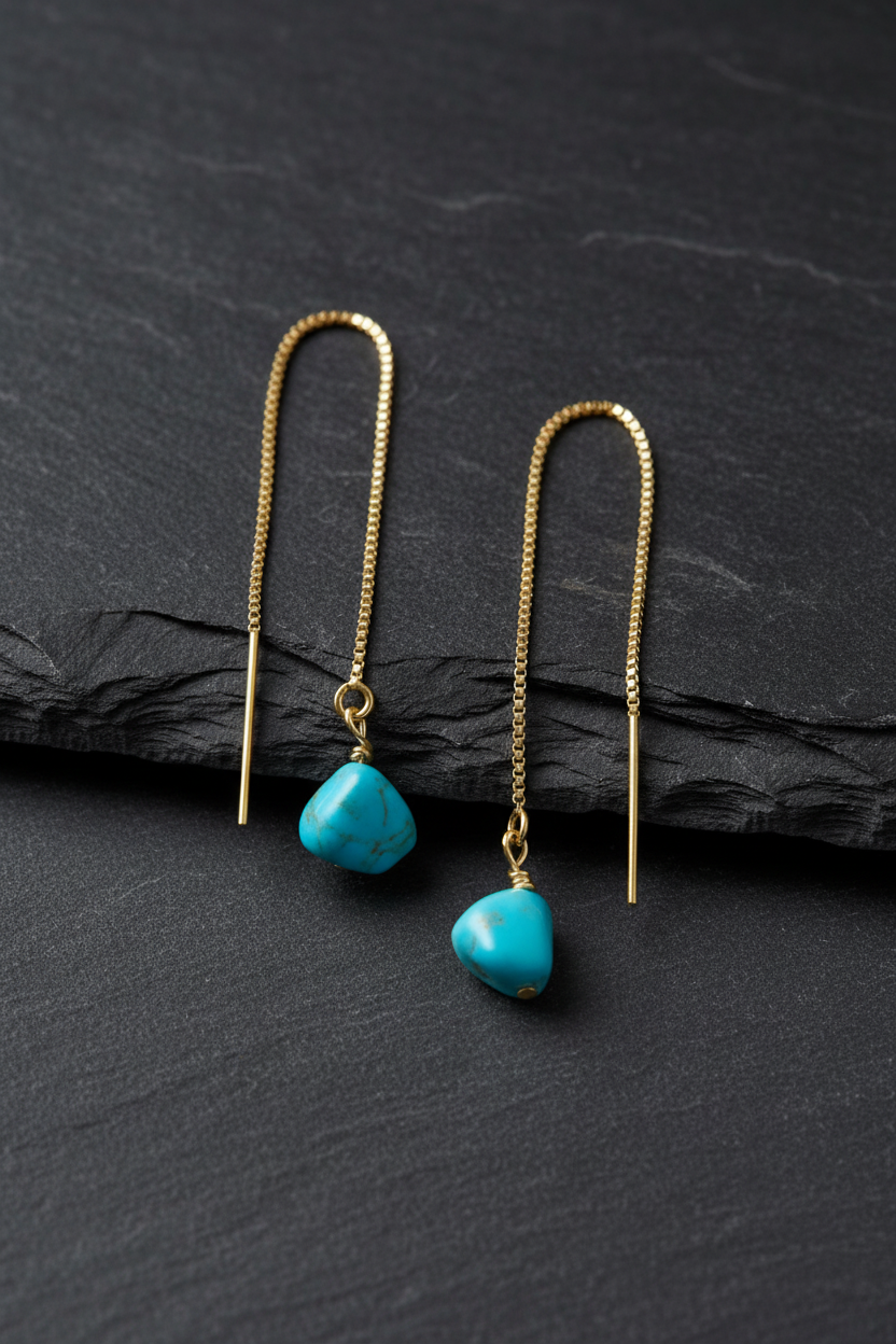 Turquoise Bead Threader Earrings 14/20 Gold Filled Chain Adjustable 4.5-6.5mm