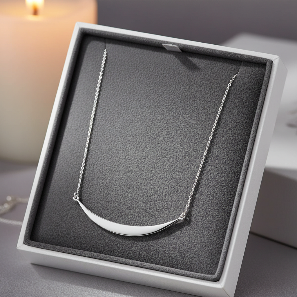 Crescent Necklace 925 Sterling Silver 50mm Adjustable Up To 19.5 Inch