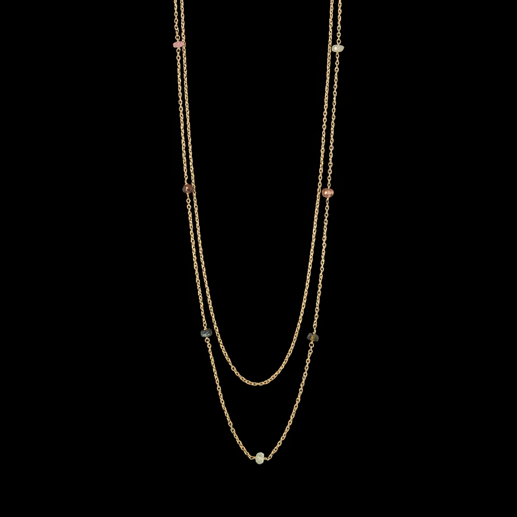 Tourmaline Two Strand Necklace 14K Gold Plated 925 Sterling Silver Rondelle