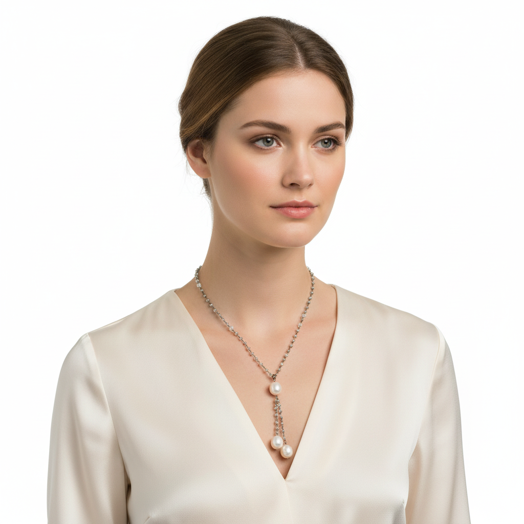Labradorite Pearl Drop Necklace Oxidized 925 Sterling Silver 10mm Pearl 18 Inch