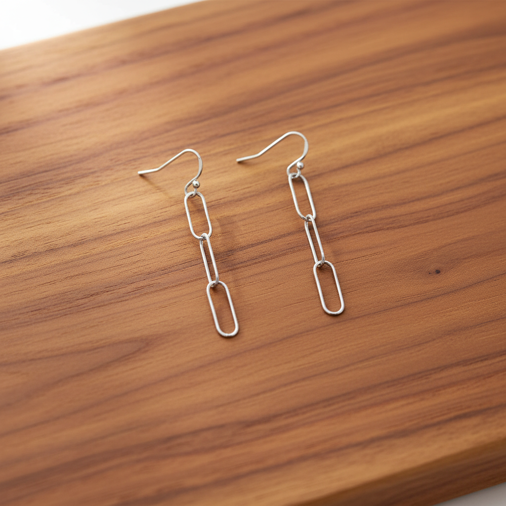 Paperclip Chain Drop Earrings Rhodium Plated 925 Sterling Silver 5x15mm