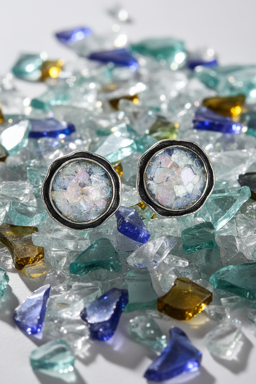 Iridescent Glass Shards Roman Glass Studs