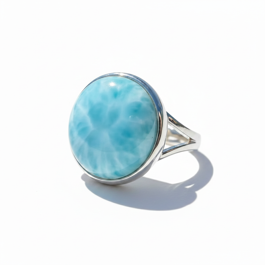 Large Perfect Circle Larimar Split Band Silver Ring Pure White Background Corrected 1x1