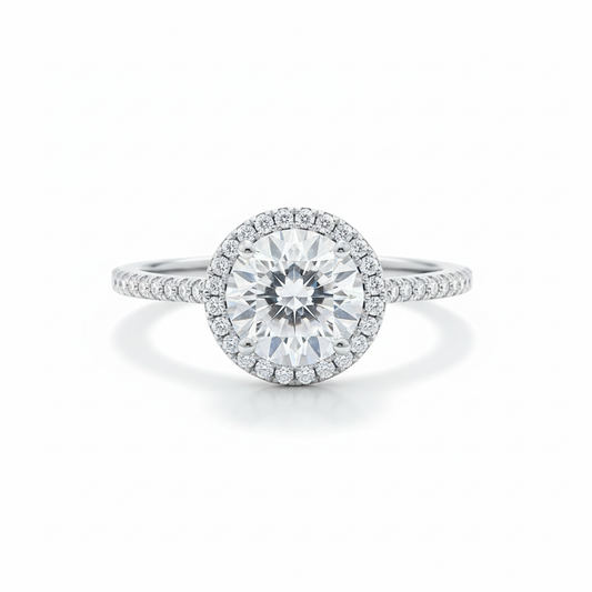 Large Round CZ Halo Ring Front View Pure White Background 1x1