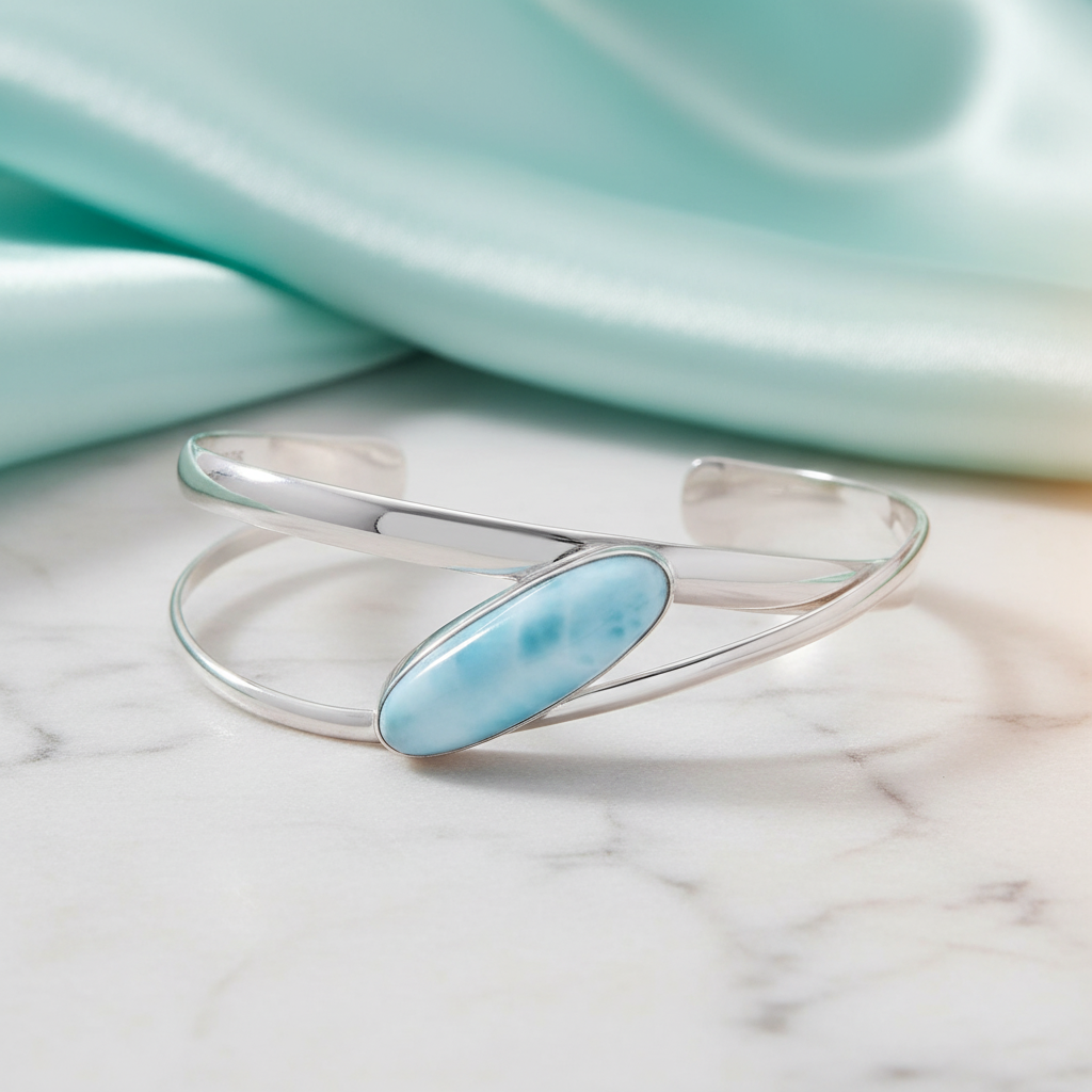 Larimar cuff bracelet with elegant background