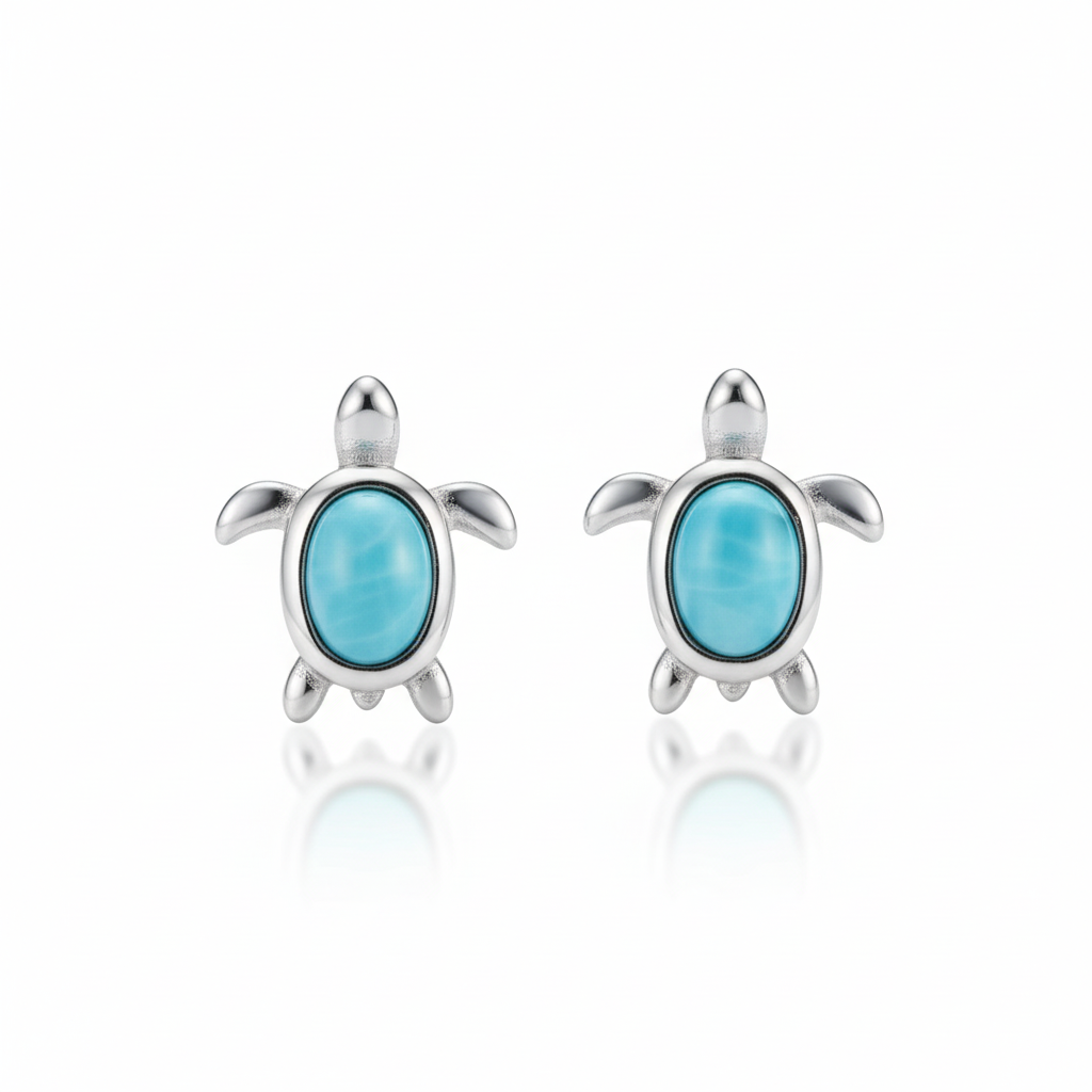 Larimar Turtle Studs White Macro