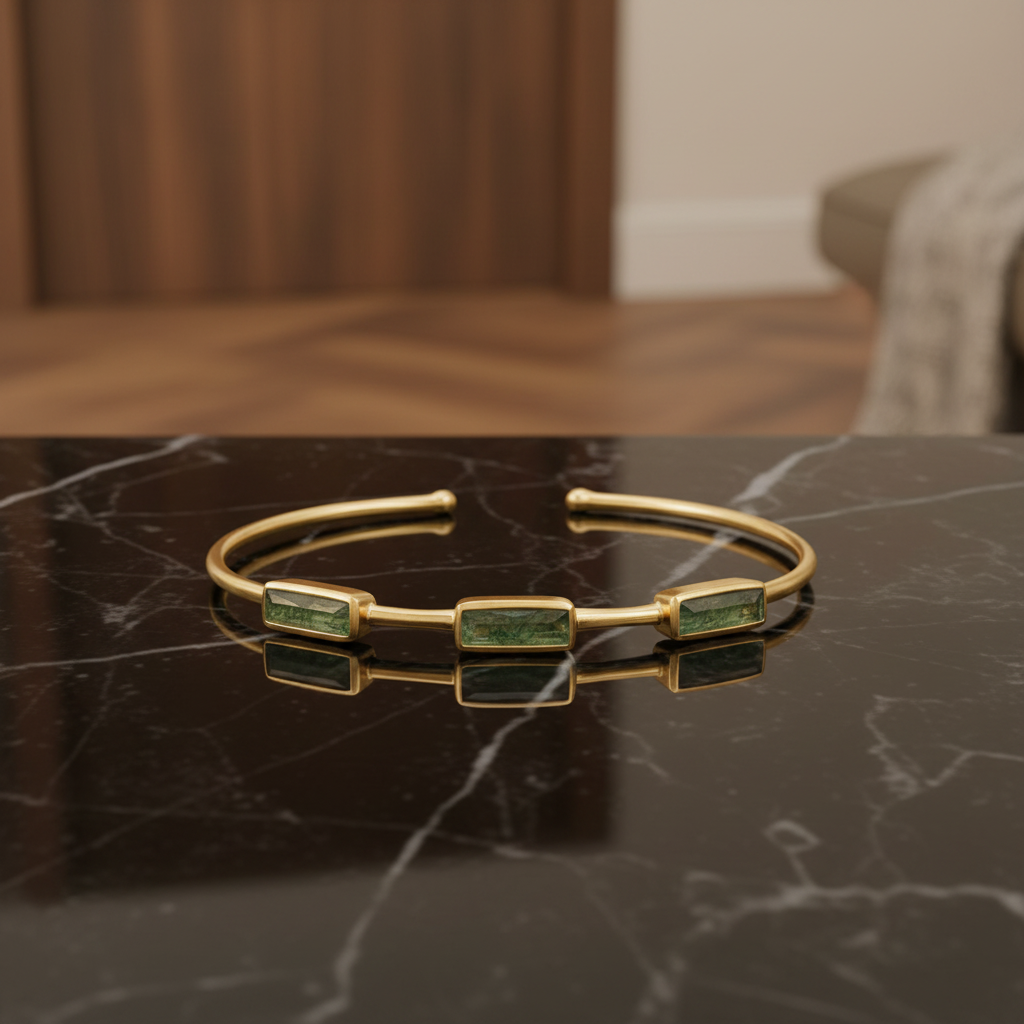 Mirror Reflection - Gold Green Gemstone Cuff