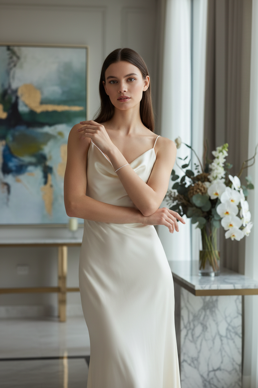 Model Wearing Sterling Silver Bangle with Beautiful Background