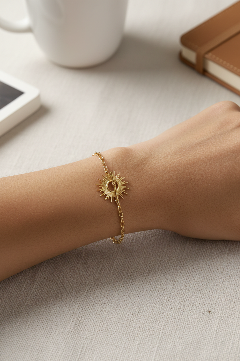 Model wearing sun bracelet - casual style