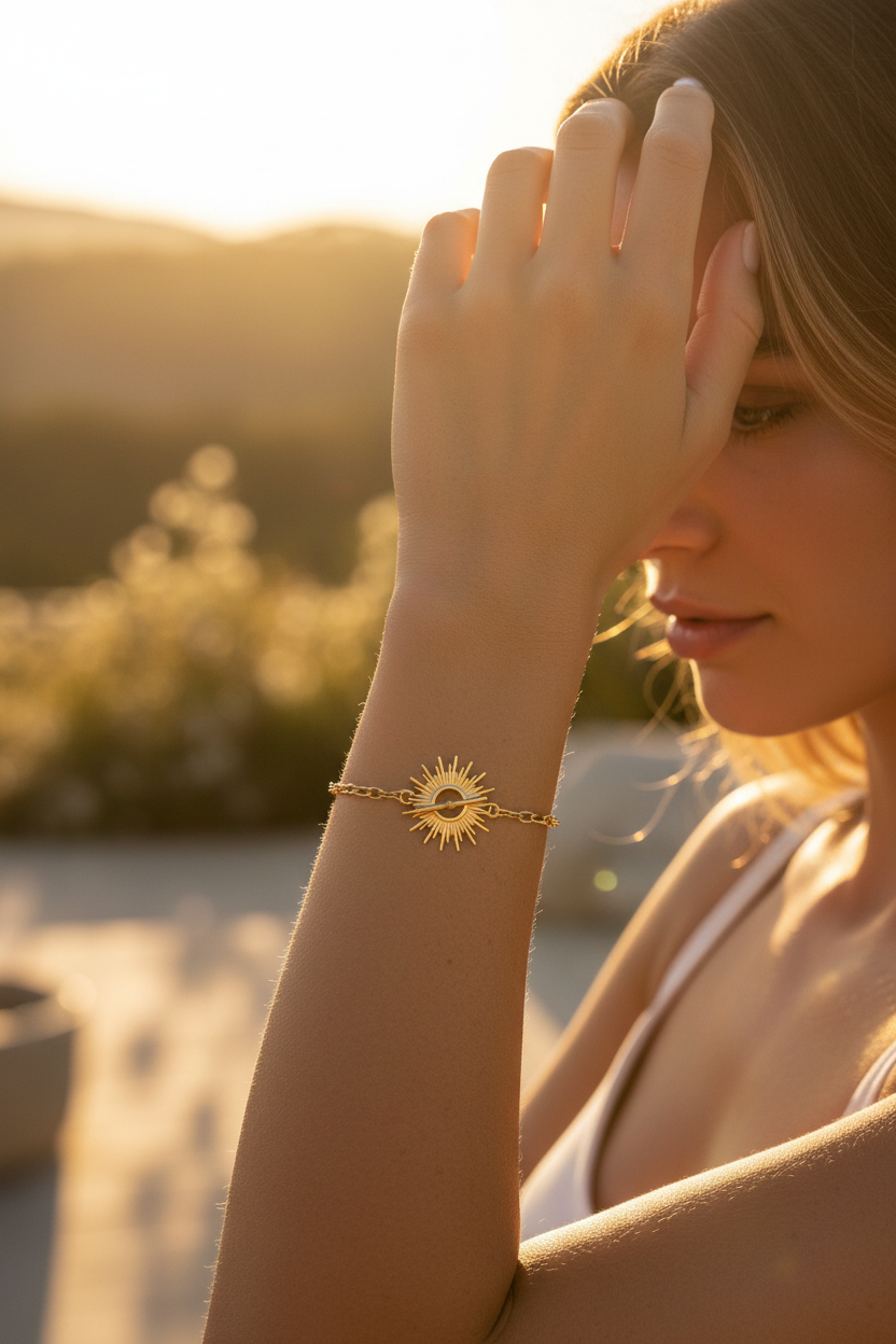 Model wearing sun bracelet - golden hour