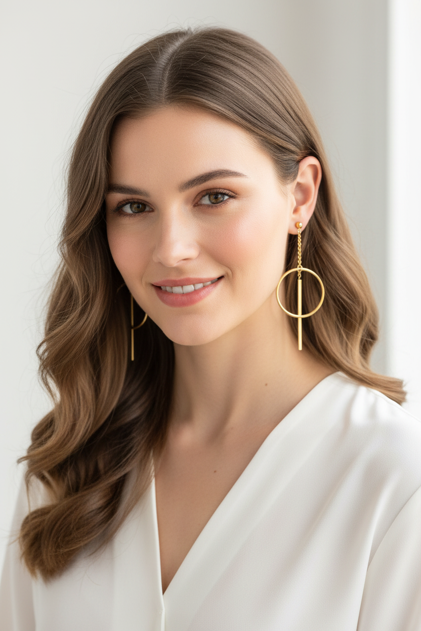 Modern woman wearing golden cascade drops