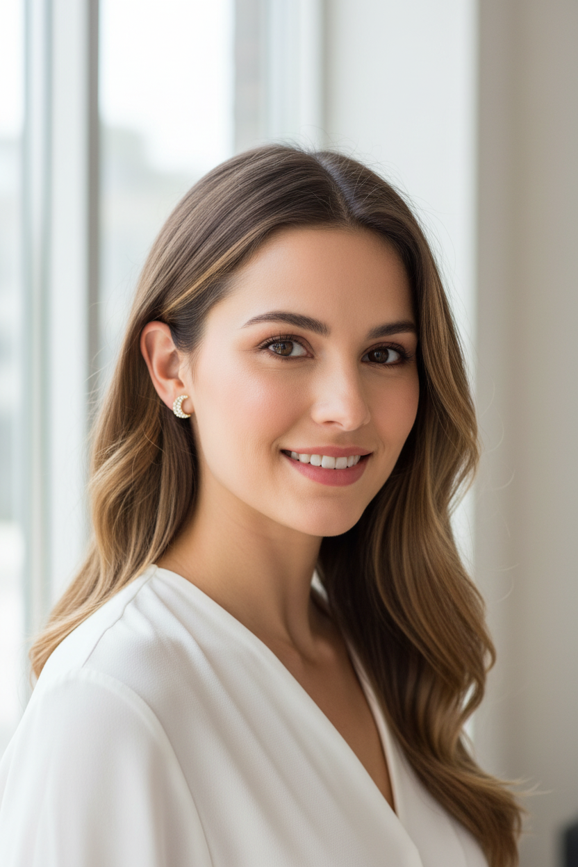 Modern woman wearing golden celestial whispers studs