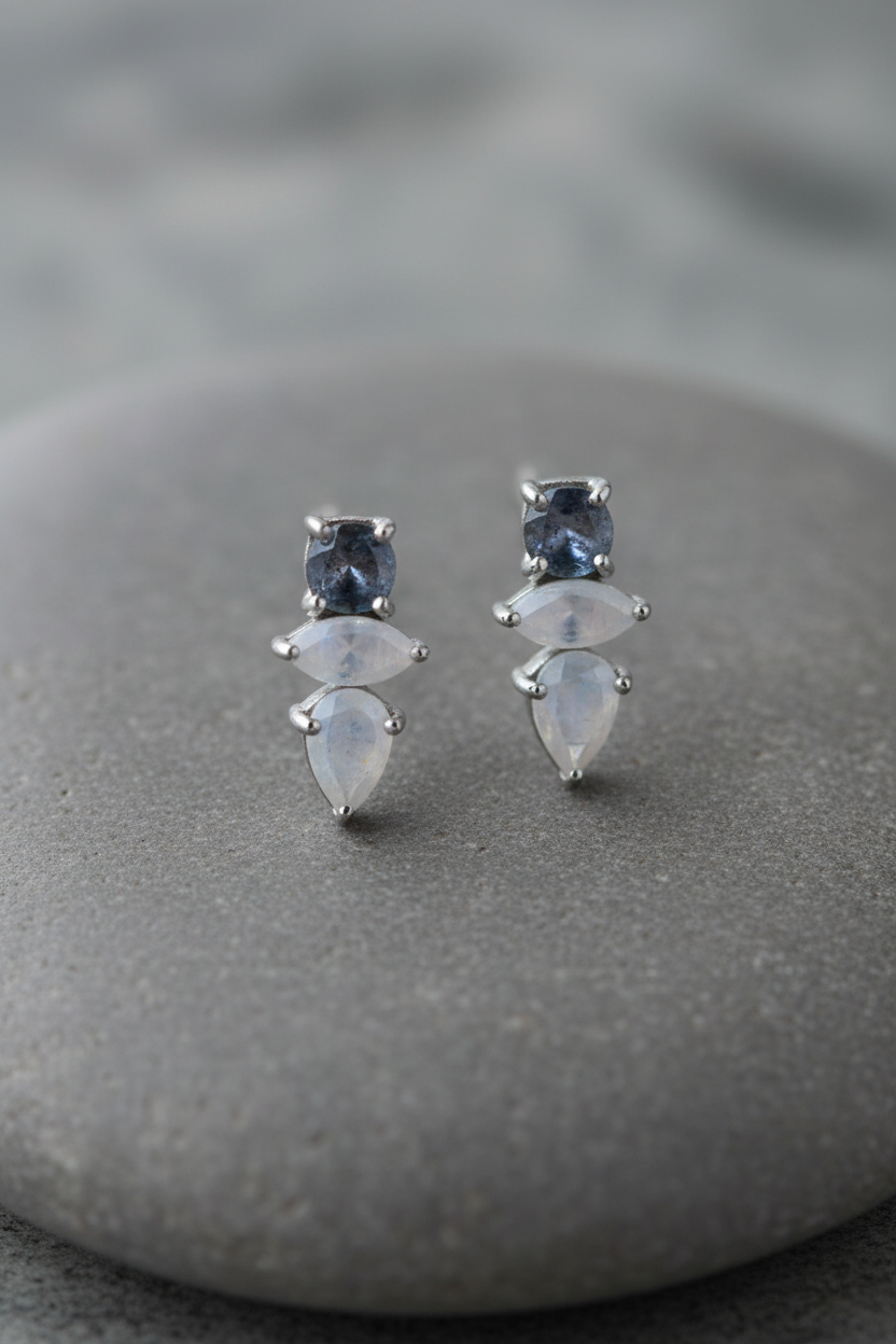 Moonlit geometry studs on grey stone