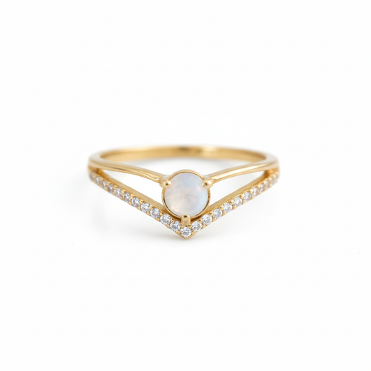 Moonstone Chevron Ring White Background Faithful