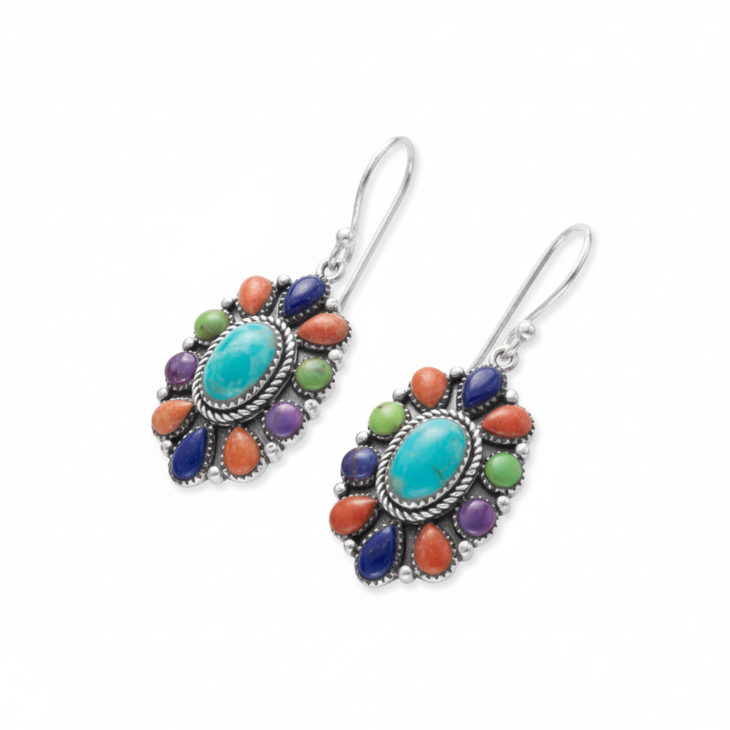 Multi-Gemstone Flower White Angled