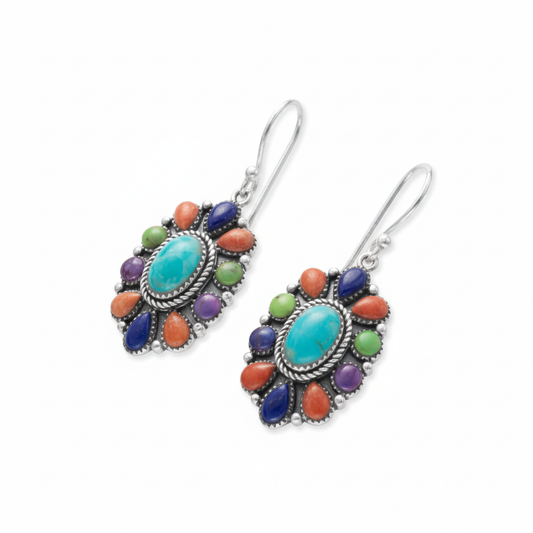 Multi-Gemstone Flower White Angled