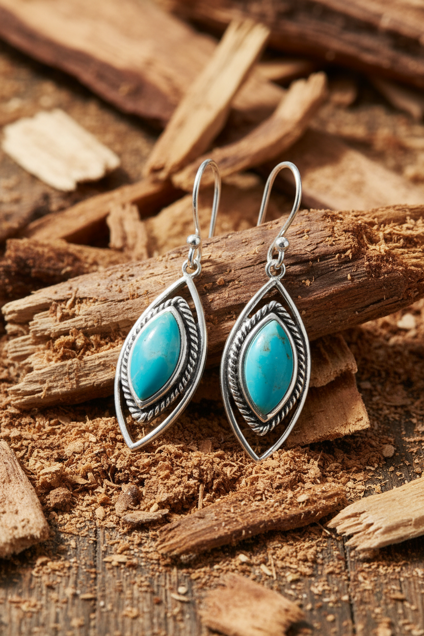 Natural Wood Shavings Marquise Turquoise