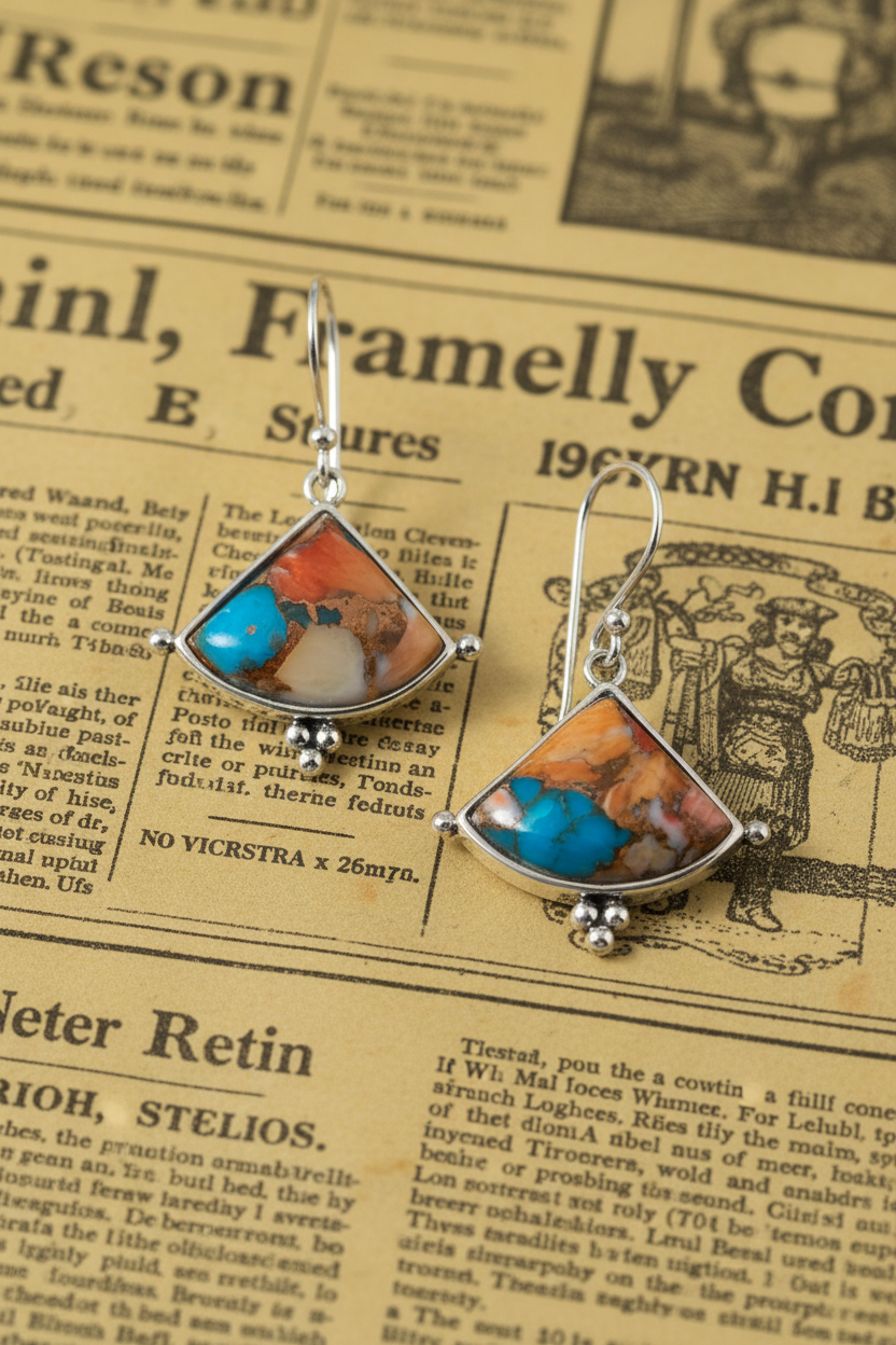 Ocean sunset triangle earrings on vintage newspaper