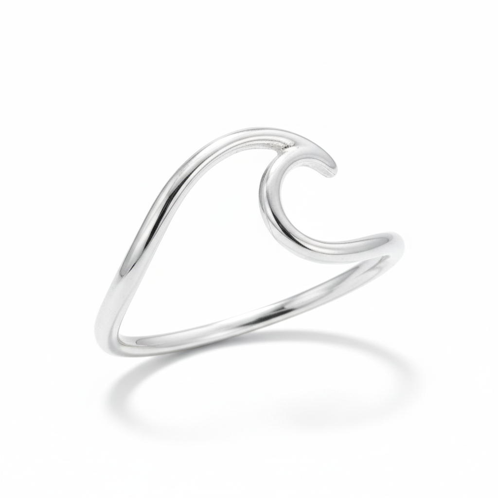 Ocean Wave 925 Silver Ring Pure White Background Tilted 1x1