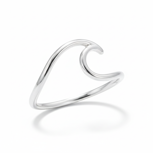 Ocean Wave 925 Silver Ring Pure White Background Tilted 1x1
