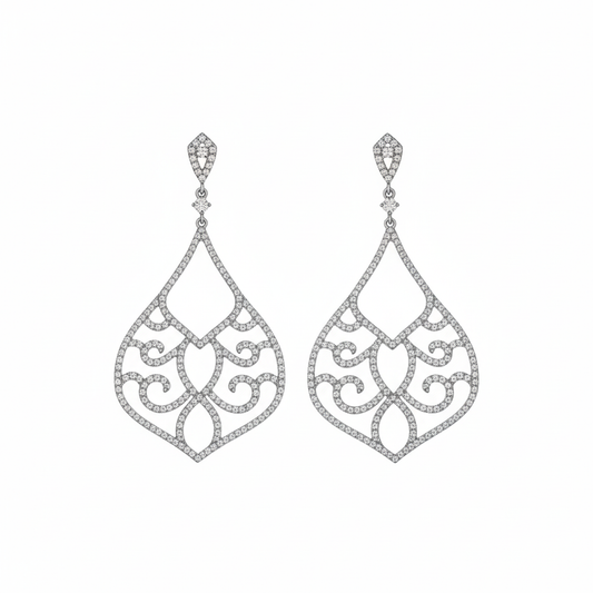 Ornate chandelier earrings symmetrical view
