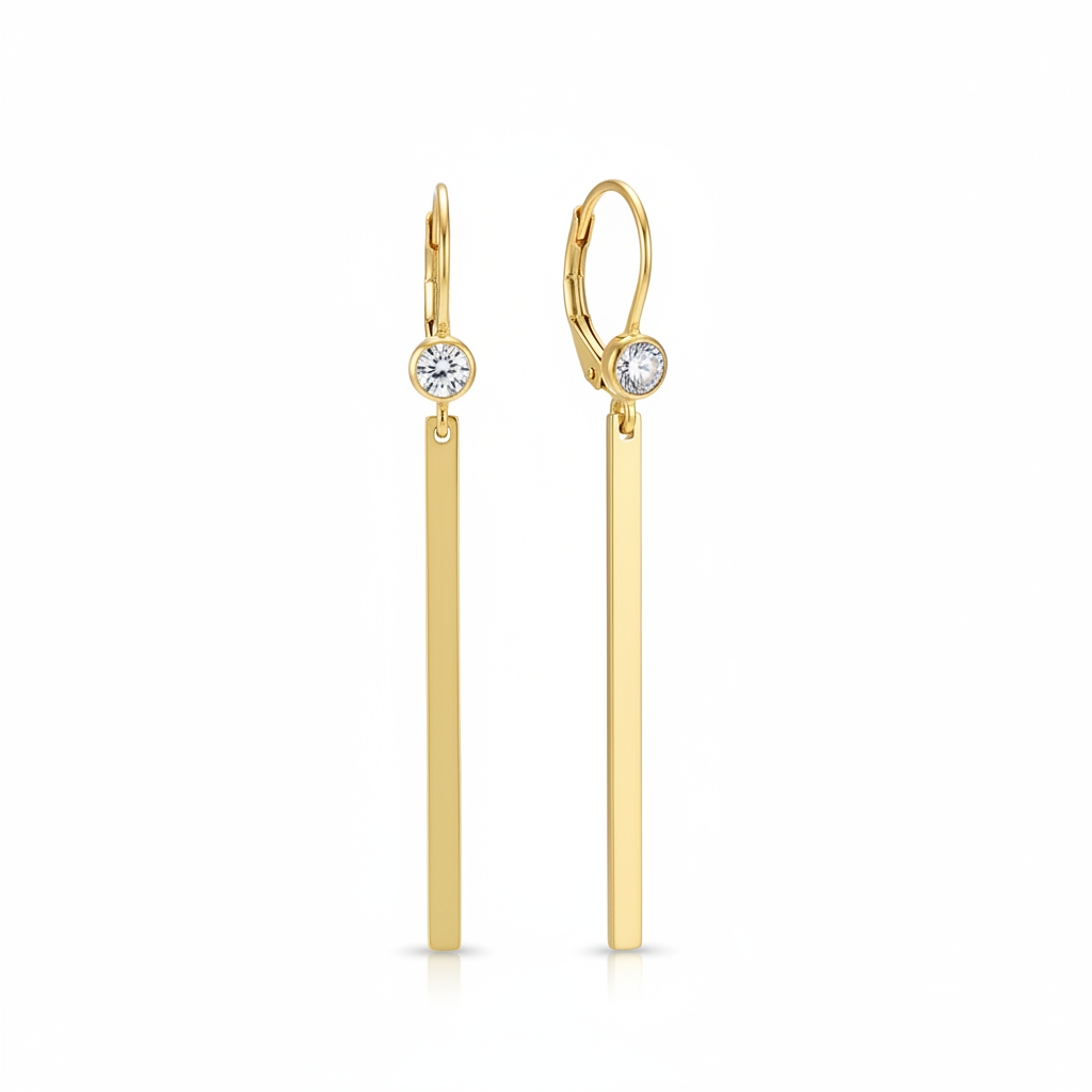 Pair of bar drop earrings on white