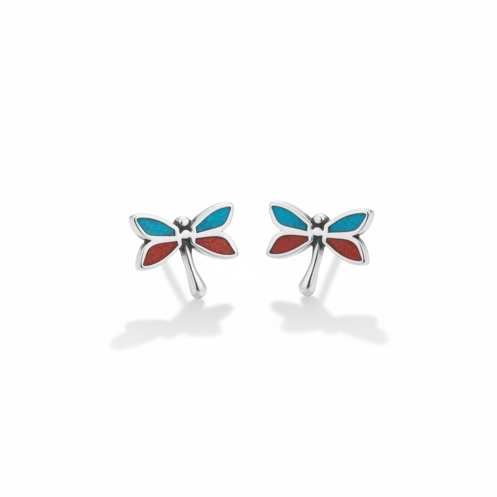 Pair of dragonfly studs on white